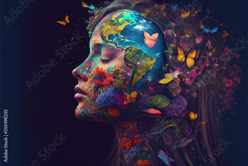 Concept of mental health, ecology, peace. Humanity's connection to nature.