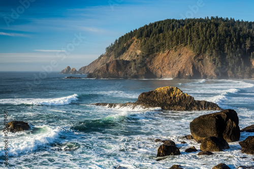 Surf breaks along Indian Beach at Ecola State Park; Cannon Beach, Oregon, United States of America photo