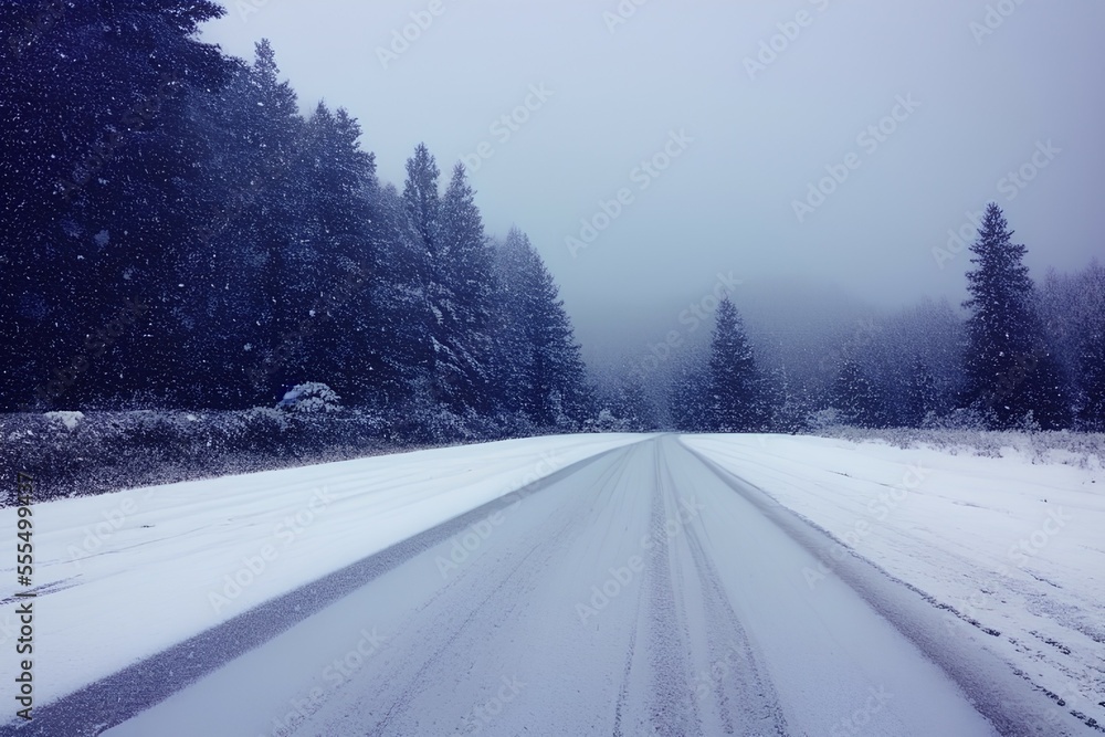 Obraz premium snow covered road - Generative AI