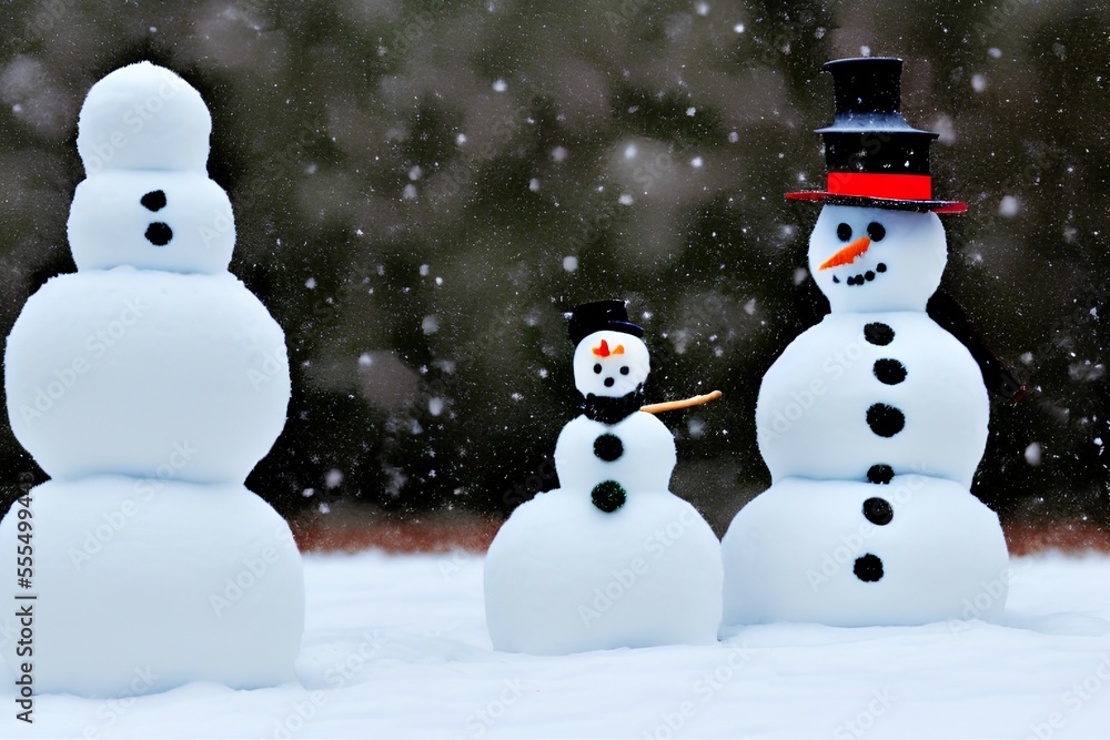 snowman on the snow. Black hat - Generative AI snowman on the snow. Black hat - Generative AI