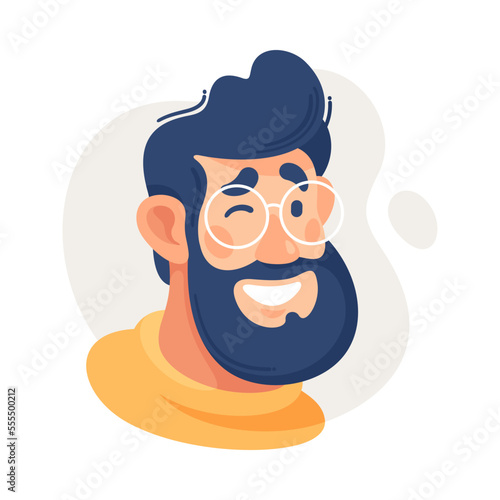 Bearded Man in Glasses Showing Emotion Winking and Smiling Vector Illustration