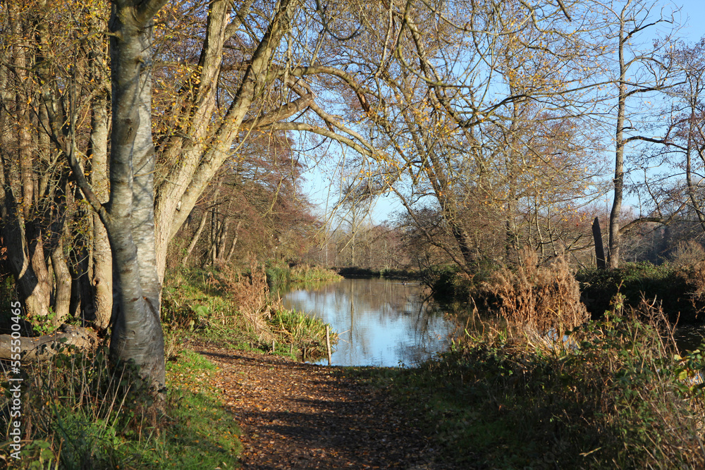 The tow path along a river in Surrey, UK.