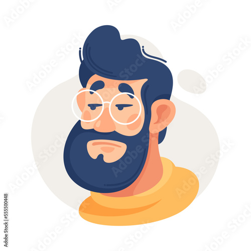 Bearded Man in Glasses Showing Neutral Emotion Vector Illustration
