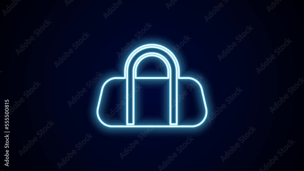 Glowing neon line Sport bag icon isolated on black background. 4K Video motion graphic animation Glowing neon line Sport bag icon isolated on black background. 4K Video motion graphic animation