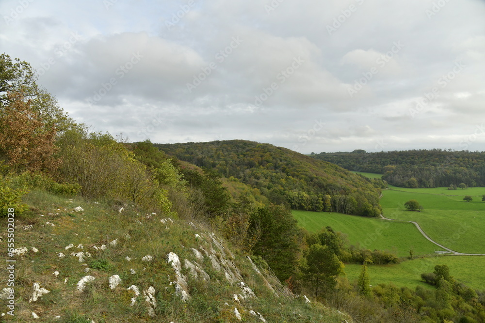 Vue de la vallée de la Lesse vers la réserve naturelle de Han-Sur-Lesse en province de Namur 