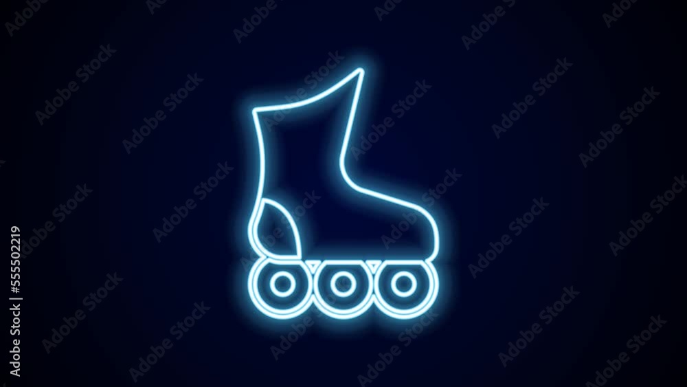 Glowing neon line Roller skate icon isolated on black background. 4K Video motion graphic animation Glowing neon line Roller skate icon isolated on black background. 4K Video motion graphic animation
