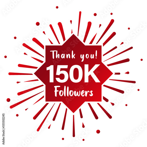 Thank you 150.000 followers. Social media concept. 150k followers celebration template. Vector design