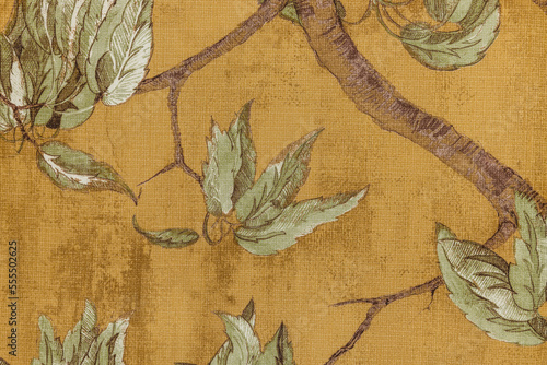 Leaves hand drawn pattern. Digital drawing and watercolor texture. Botanical wallcovering, wallpaper