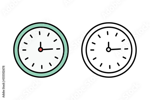 business time clock wall watch timer vector line and flat icon design