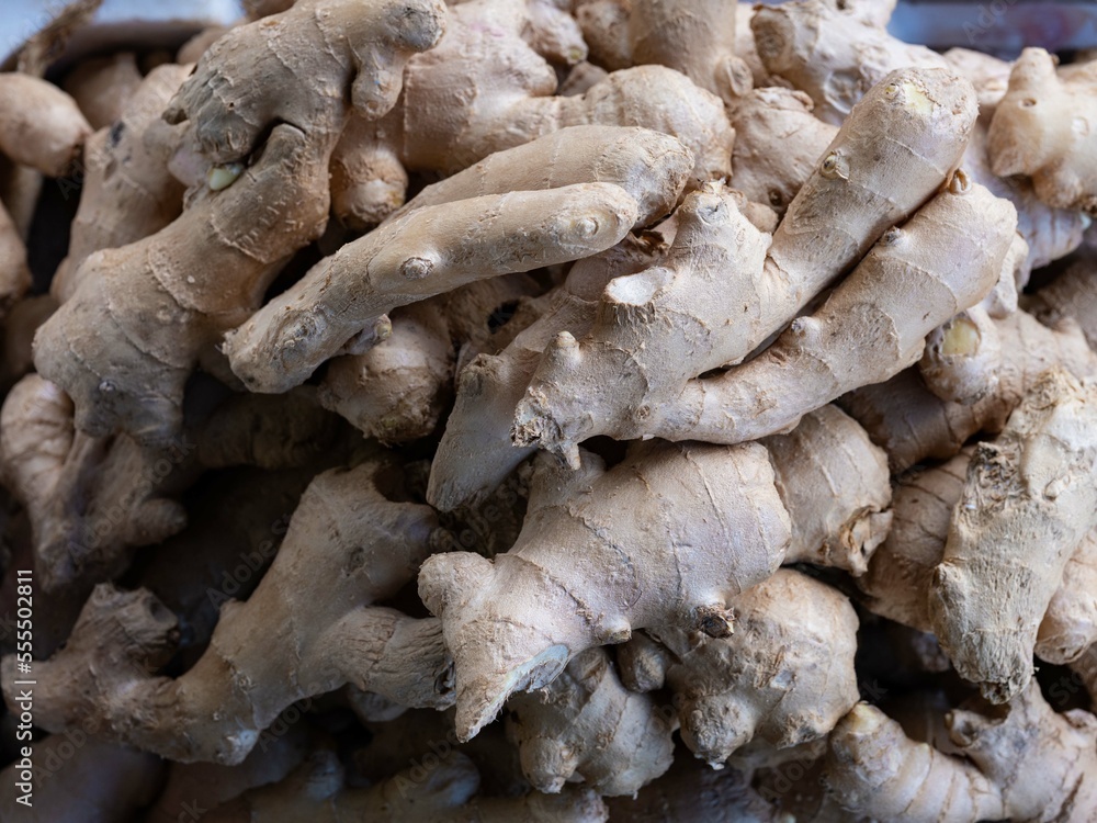 Graw ginger on a market stall Graw ginger on a market stall