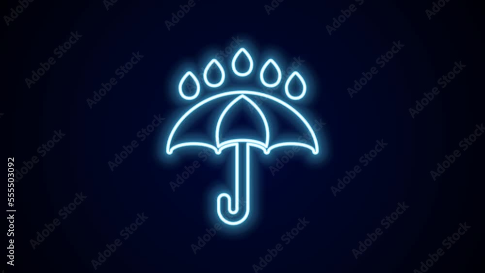 Glowing neon line Umbrella and rain drops icon isolated on black background. Waterproof icon. Protection, safety, security concept. Water resistant symbol. 4K Video motion graphic animation Glowing neon line Umbrella and rain drops icon isolated on black background. Waterproof icon. Protection, safety, security concept. Water resistant symbol. 4K Video motion graphic animation
