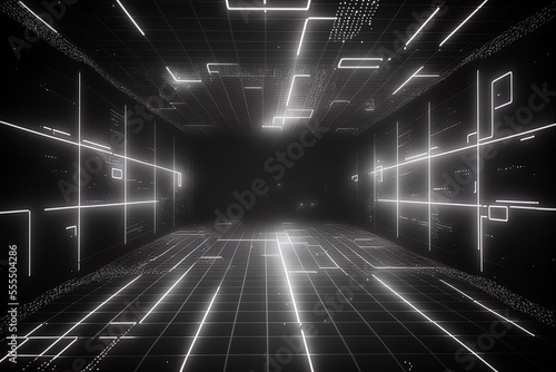 Grid or wireframe imagery from a futuristic or dystopian perspective. Superior engineering. Vintage 4K animation in space Generative AI photo