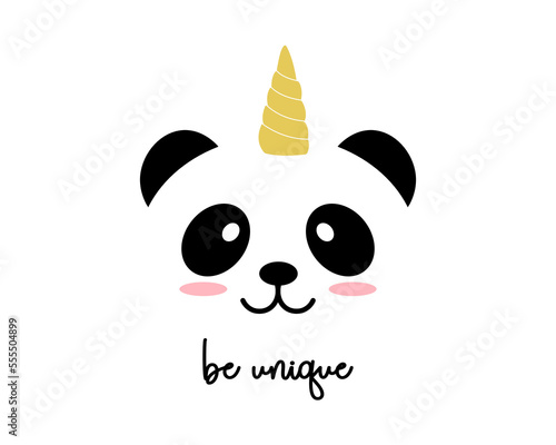 Be unique slogan with cute panda illustration