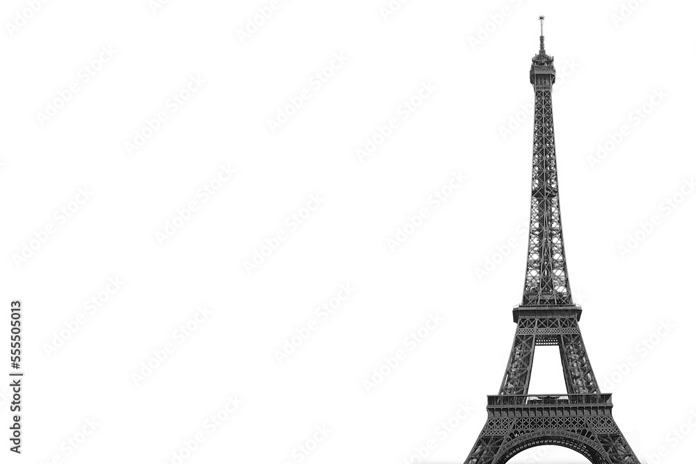 Eiffel Tower isolated on white background. Paris, France. Famous places and travel concept.