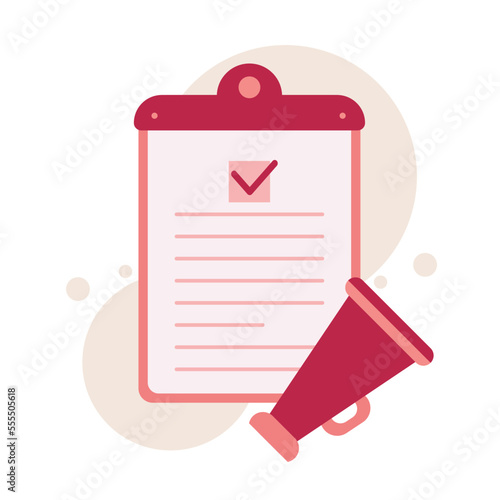 Business reminder concept , megaphone announcing agenda list, website design or landing web page, flat vector illustration.