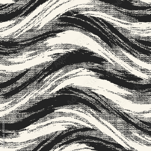 Monochrome Distressed Canvas Textured Wavy Brushstrokes Pattern