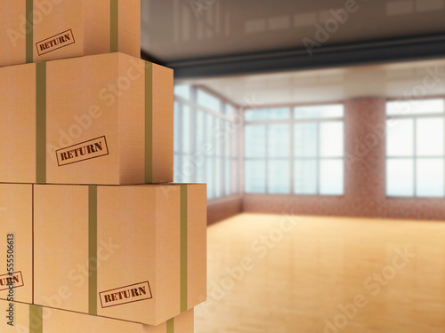3D-Illustration of Pile of Cardboard Boxes to be Returned in Loft