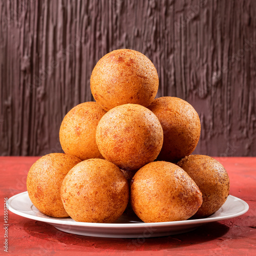 Round and fried bu  uelos - Traditional colombian gastronomy