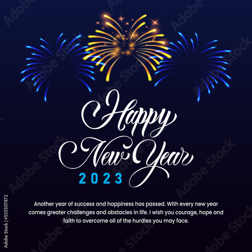 Happy New Year, 2023, background, concept, Vector illustration, vector, greeting card, social media post, banner, poster, flyer, typography design