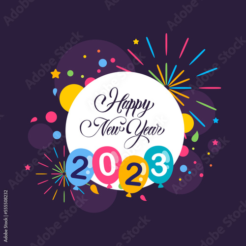 Happy New Year, 2023, background, concept, Vector illustration, vector, greeting card, social media post, banner, poster, flyer, typography design