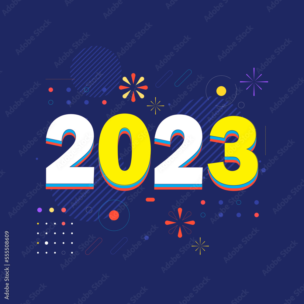 Happy New Year, 2023, background, concept, Vector illustration, vector, greeting card, social media post, banner, poster, flyer, typography design