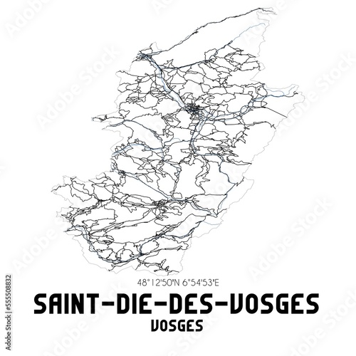 Black and white map of Saint-Di�-des-Vosges, Vosges, France.
