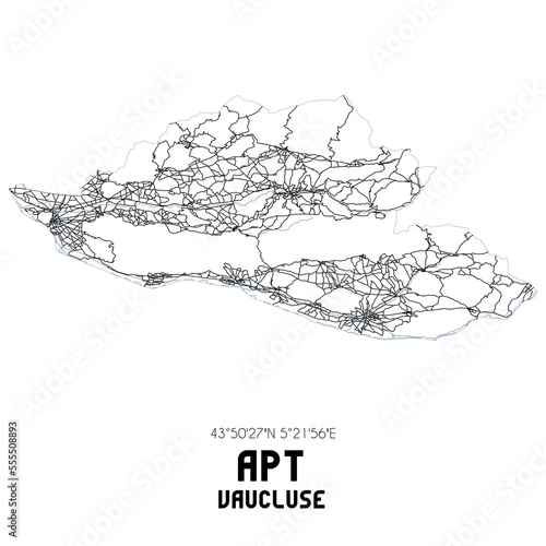 Black and white map of Apt, Vaucluse, France.