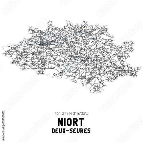 Black and white map of Niort, Deux-S�vres, France.
