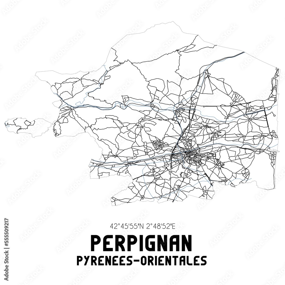 Black and white map of Perpignan, Pyr�n�es-Orientales, France. Black and white map of Perpignan, Pyr�n�es-Orientales, France.