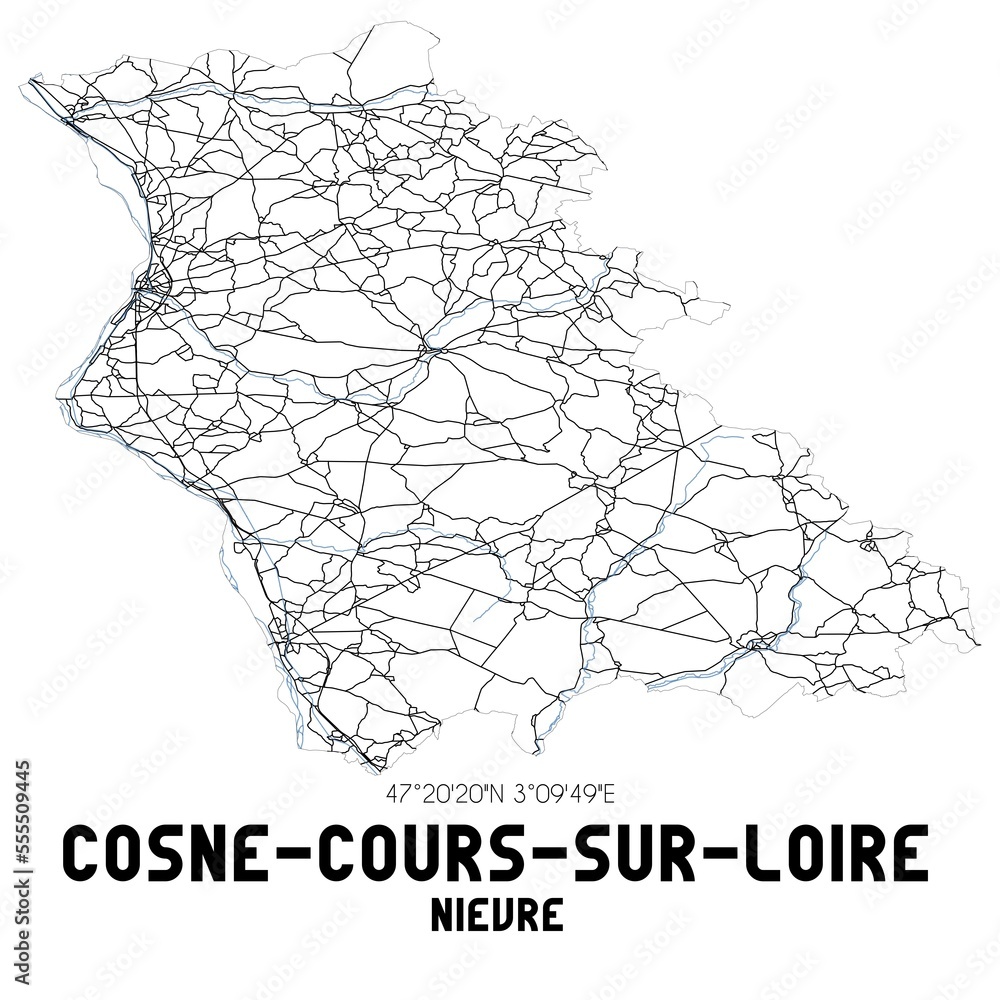 Black and white map of Cosne-Cours-sur-Loire, Ni�vre, France. Black and white map of Cosne-Cours-sur-Loire, Ni�vre, France.