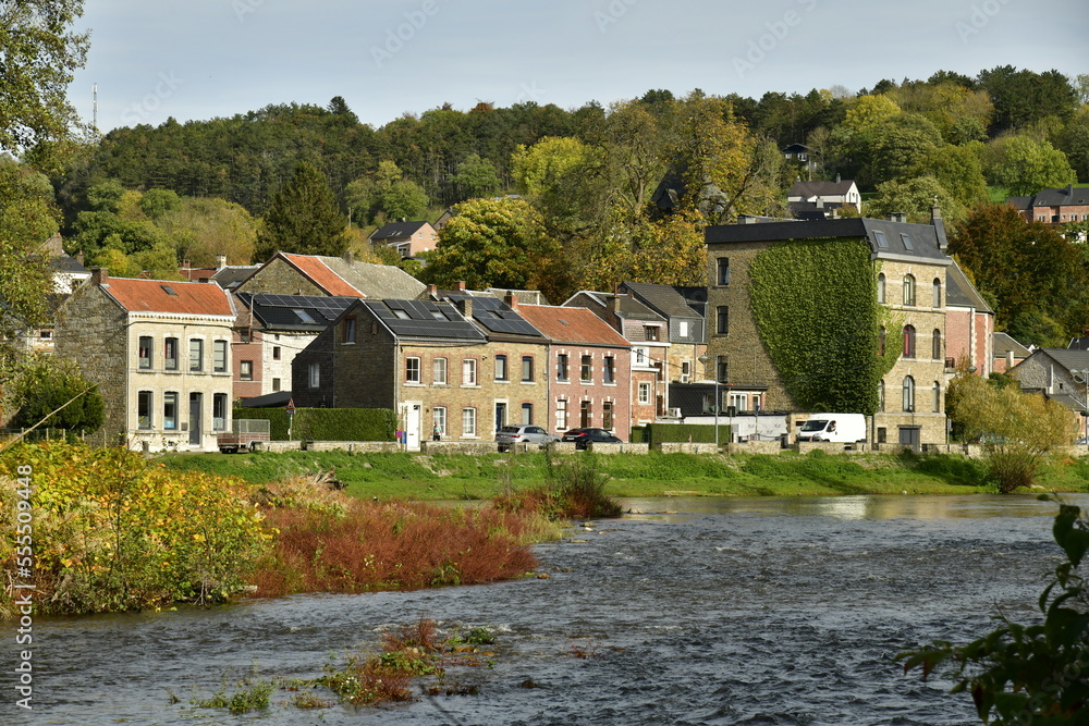 Les maisons le long de l'Amblève dans une nature bucolique à Remouchamps près d'Aywaille en province de Liège 