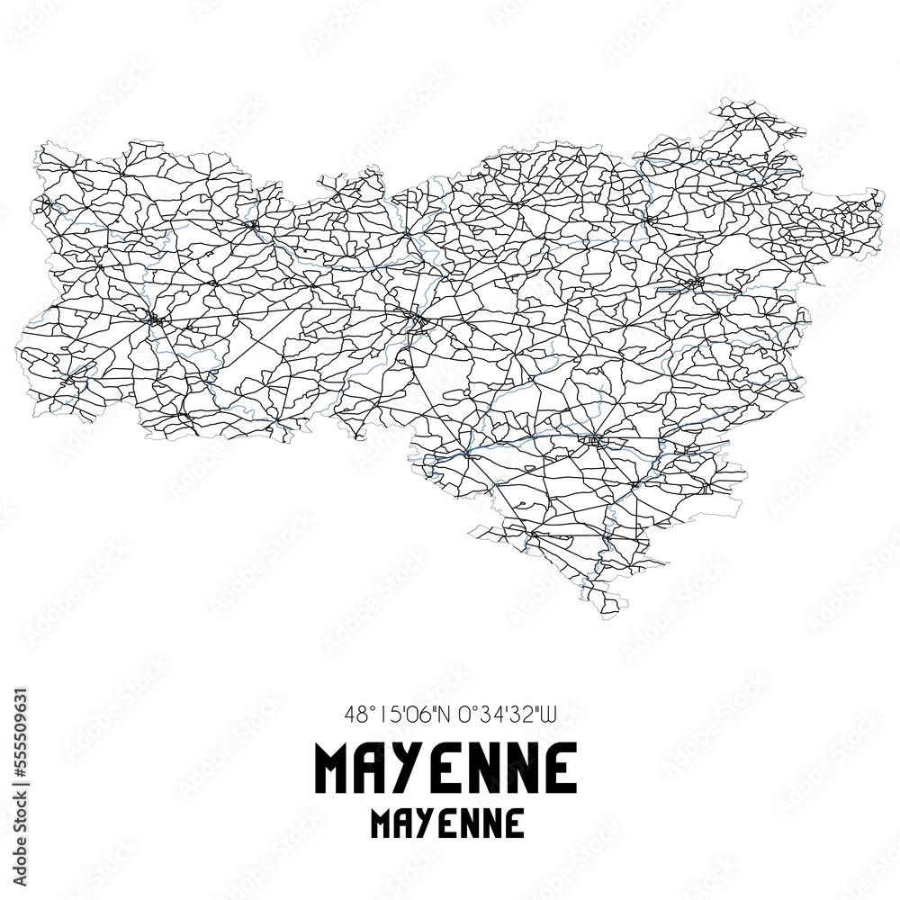 Black and white map of Mayenne, Mayenne, France. Black and white map of Mayenne, Mayenne, France.