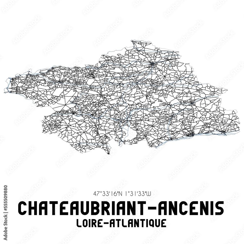 Obraz premium Black and white map of Ch�teaubriant, Loire-Atlantique, France.