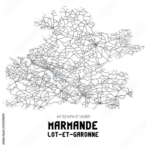 Bild auf Leinwand Black and white map of Marmande, Lot-et-Garonne, France.
