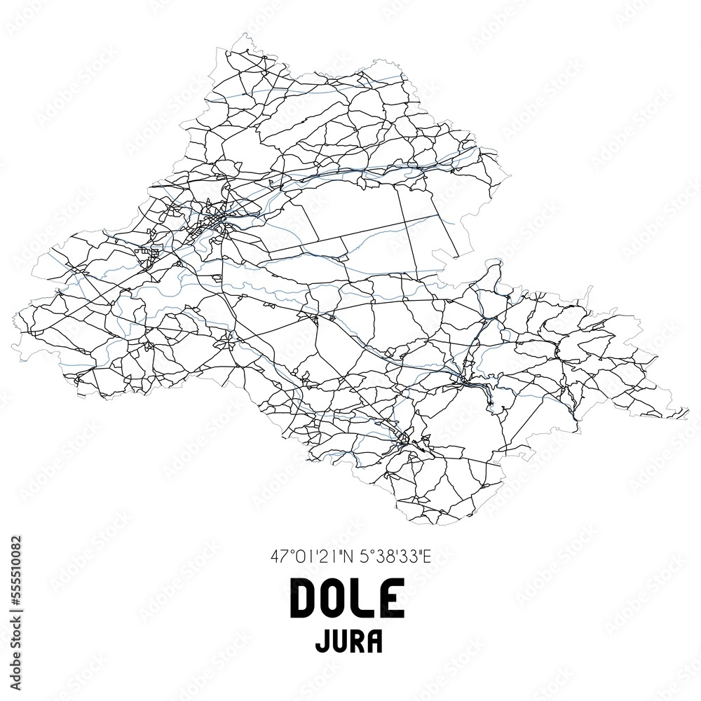 Black and white map of Dole, Jura, France.