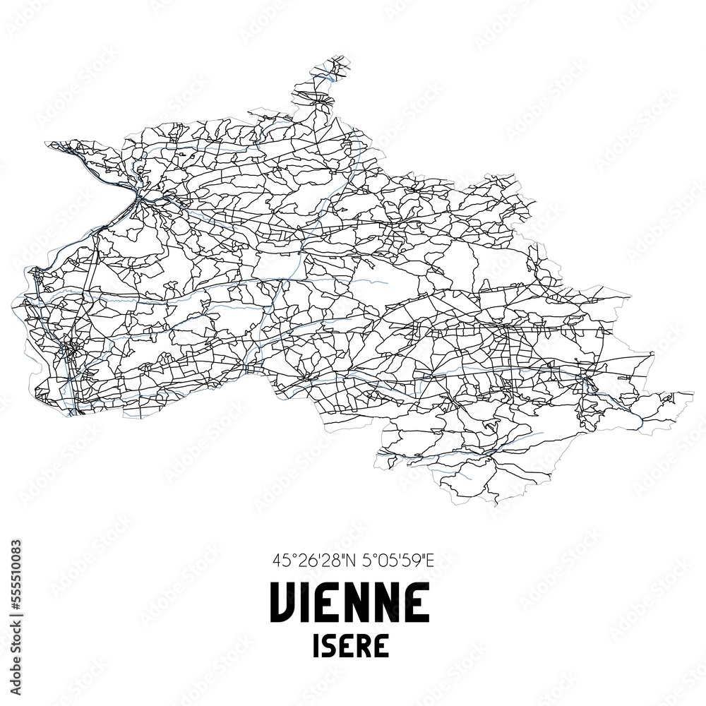 Obraz premium Black and white map of Vienne, Is�re, France.
