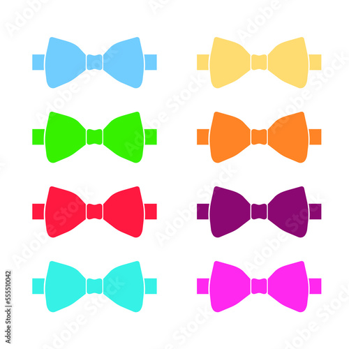 Set of colored bow ties vector illustration. Bow tie vintage formal fashion sybmol colors. Set of Bow Tie isolated on white background


