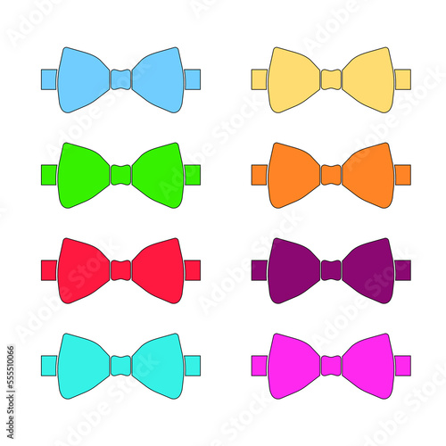 Set of colored bow ties vector illustration. Bow tie vintage formal fashion sybmol colors. Set of Bow Tie isolated on white background


