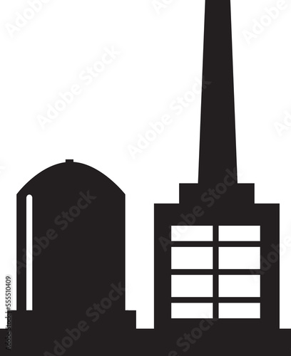 Black silhouette single factory construction building for design and decoration of stock illustration on a white background