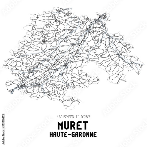 Black and white map of Muret, Haute-Garonne, France.
