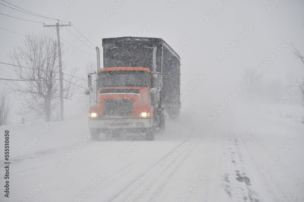 Truck on Highway in Winter, Ontario, Canada Truck on Highway in Winter, Ontario, Canada
