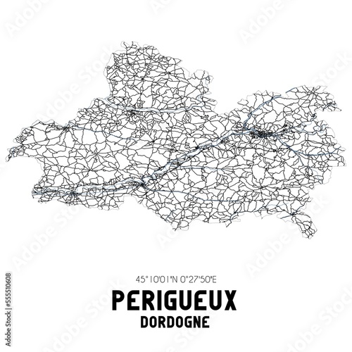 Black and white map of P�rigueux, Dordogne, France.