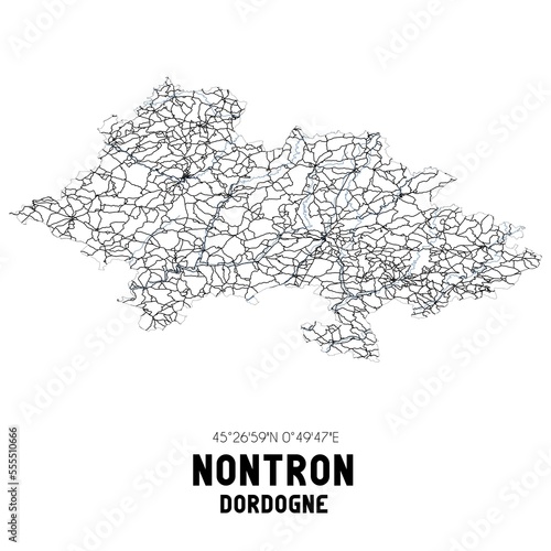 Black and white map of Nontron, Dordogne, France.
