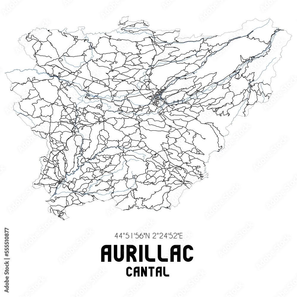 Obraz premium Black and white map of Aurillac, Cantal, France.