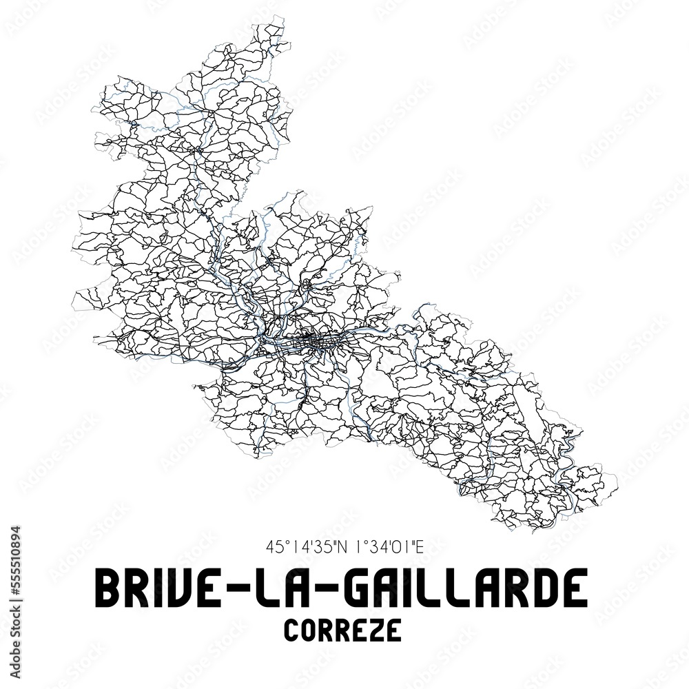 Black and white map of Brive-la-Gaillarde, Corr�ze, France. Black and white map of Brive-la-Gaillarde, Corr�ze, France.