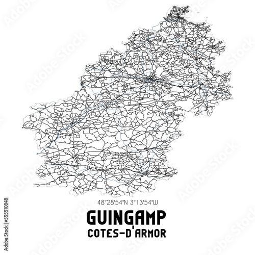 Black and white map of Guingamp, C�tes d'Armor, France. photo