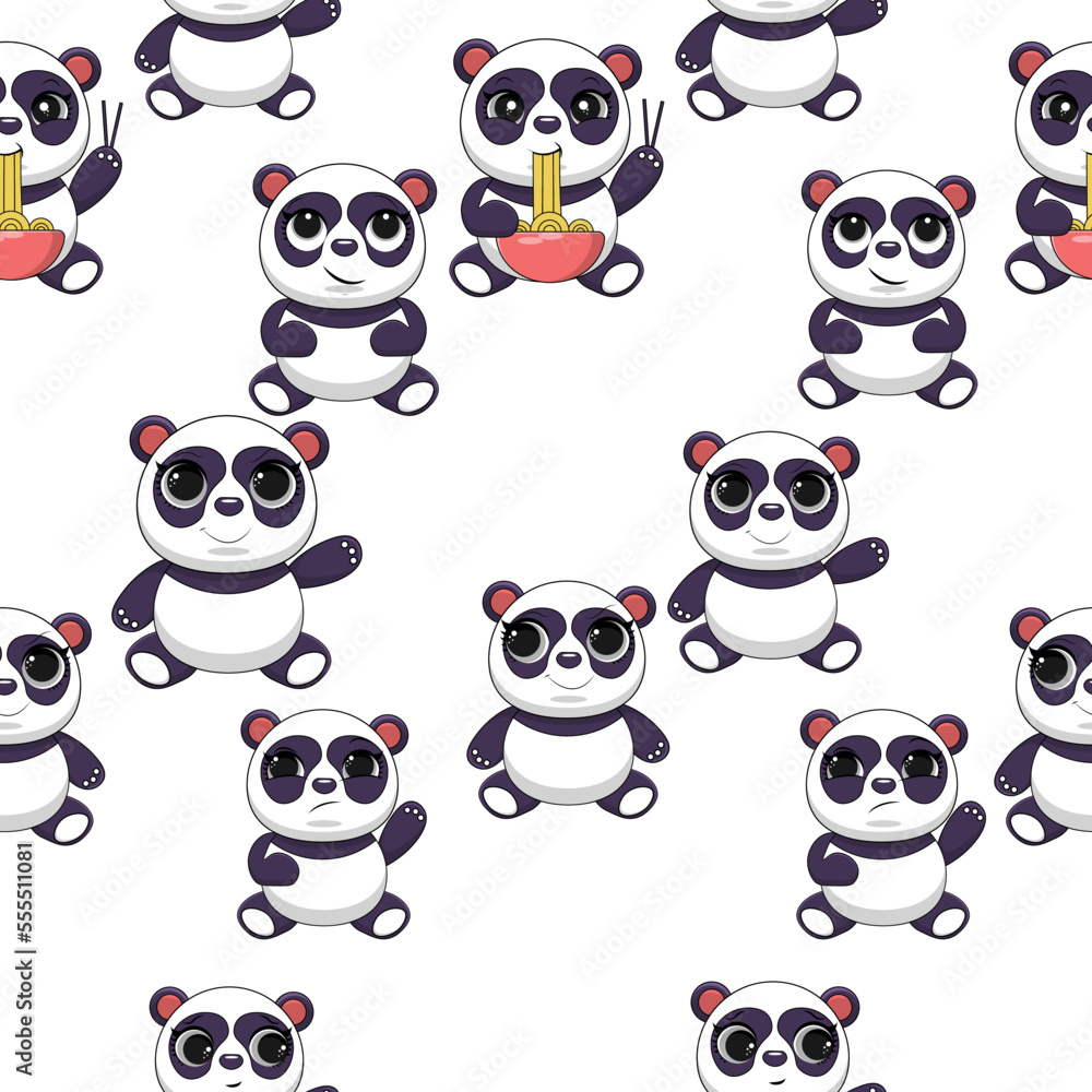 Seamless Pattern of Cute Cartoon Panda Design Seamless Pattern of Cute Cartoon Panda Design