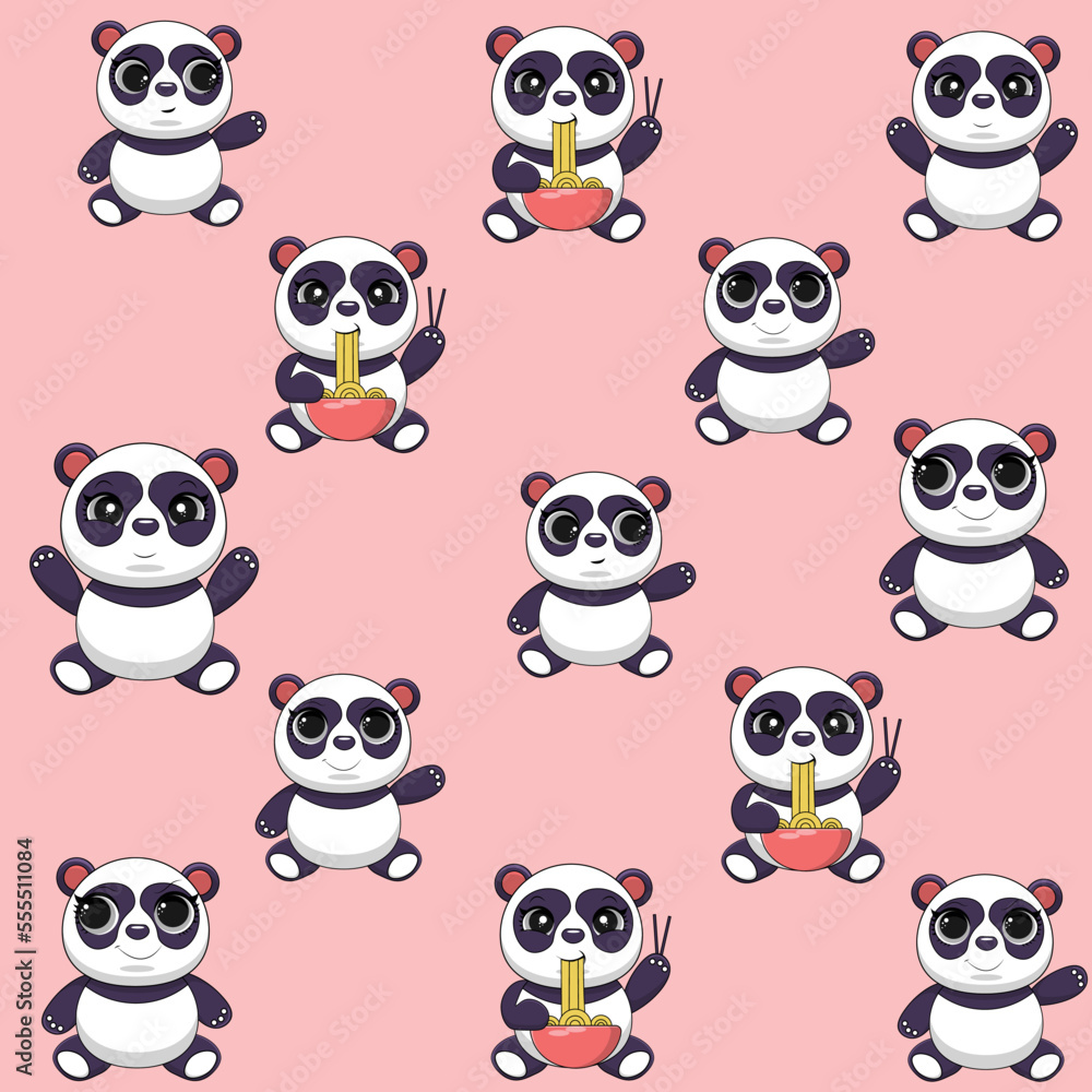 Seamless Pattern of Cute Cartoon Panda Design Seamless Pattern of Cute Cartoon Panda Design
