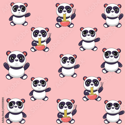 Fototapeta Naklejka Na Ścianę i Meble -  Seamless Pattern of Cute Cartoon Panda Design