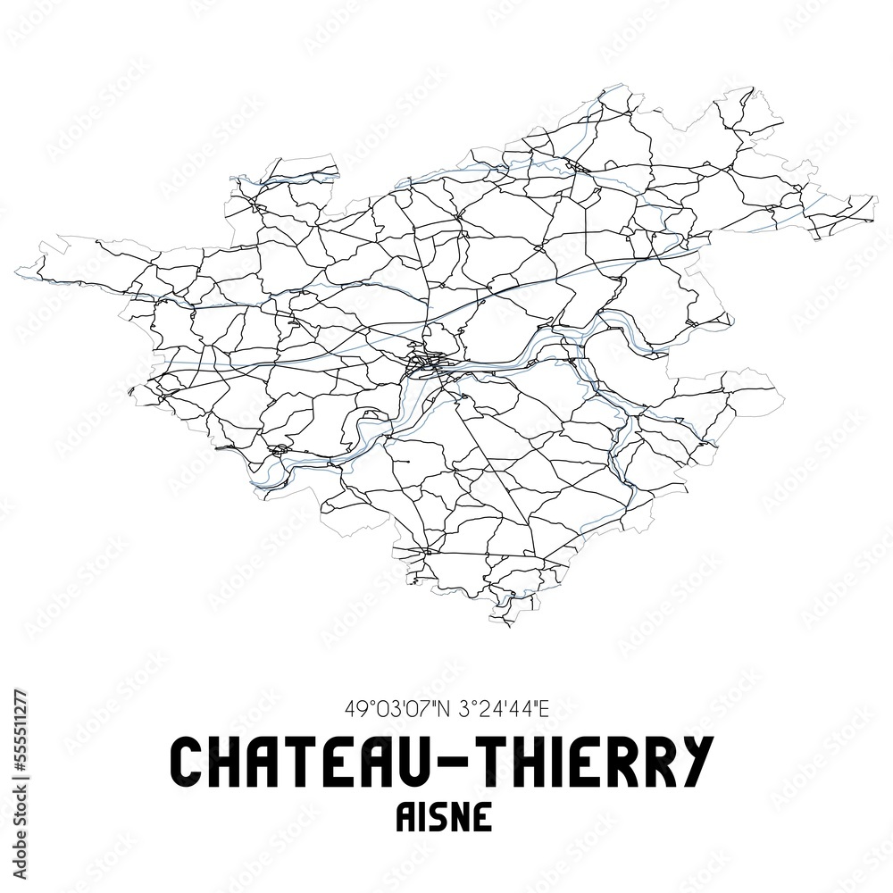 Black and white map of Ch�teau-Thierry, Aisne, France.